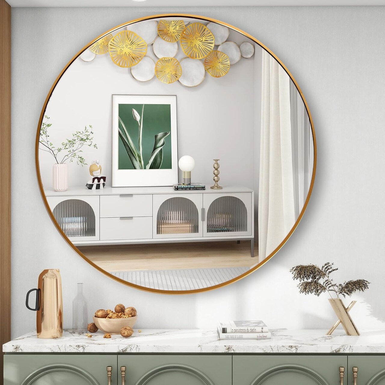 Gold Round Mirror, Round Mirror 19.6 inch, Gold Circle Mirror Metal Frame, Round Wall Mounted Mirrors for Living Room, Bathroom, Wall, Entryway, Vanity,Trend Style